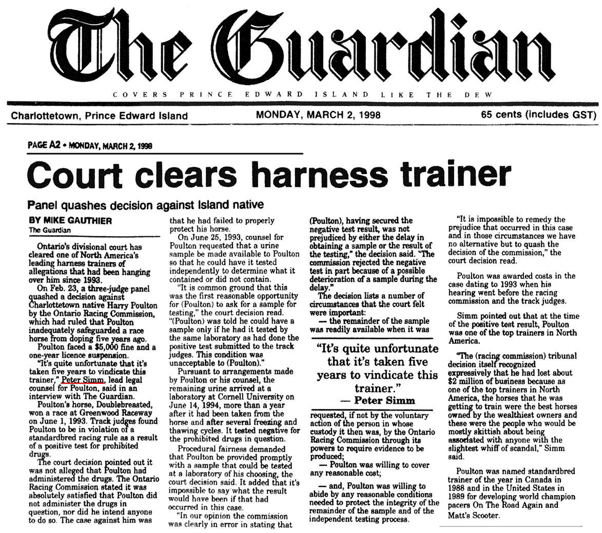 Charlottetown (PEI) Guardian 1998-03-02 - Poulton cleared